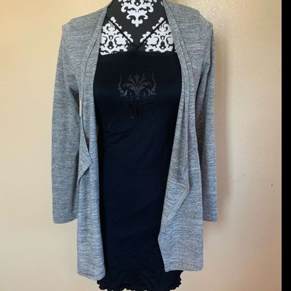 Grey Heathered Cardigan open front long sleeve M